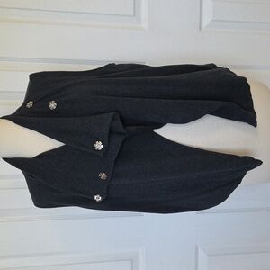 SYNERGY ORGANIC CLOTHING DARK GRAY COWL NECK VEST CROSS OVER SNAPS VERSATILE